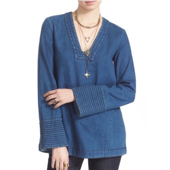 FREE PEOPLE Dreaming Of Denim Bell Sleeve Tunic - Picture 2 of 9